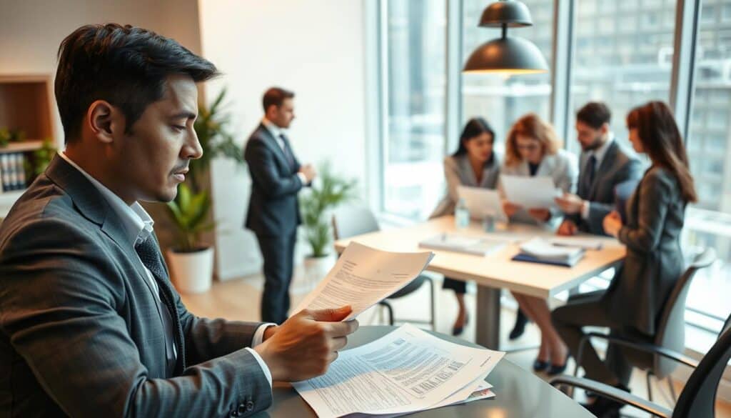 A scene depicting the rights of victims in a professional and clear manner. In the foreground, a professional individual in business attire is sitting at a modern desk, reviewing documents related to compensation claims, with a look of determination and confidence. In the middle ground, a diverse group of professionals gathered around a table, discussing and sharing legal papers and charts illustrating the claims process, highlighting collaboration and support. The background features a bright, airy office environment with large windows letting in natural light, symbolizing transparency and openness in the claims process. The overall mood is serious yet hopeful, conveying the importance of understanding one's rights after an accident. The image is well-lit with a warm, inviting ambiance, ensuring clarity and focus on the subject matter. A scene depicting the rights of victims in a professional and clear manner. In the foreground, a professional individual in business attire is sitting at a modern desk, reviewing documents related to compensation claims, with a look of determination and confidence. In the middle ground, a diverse group of professionals gathered around a table, discussing and sharing legal papers and charts illustrating the claims process, highlighting collaboration and support. The background features a bright, airy office environment with large windows letting in natural light, symbolizing transparency and openness in the claims process. The overall mood is serious yet hopeful, conveying the importance of understanding one's rights after an accident. The image is well-lit with a warm, inviting ambiance, ensuring clarity and focus on the subject matter.