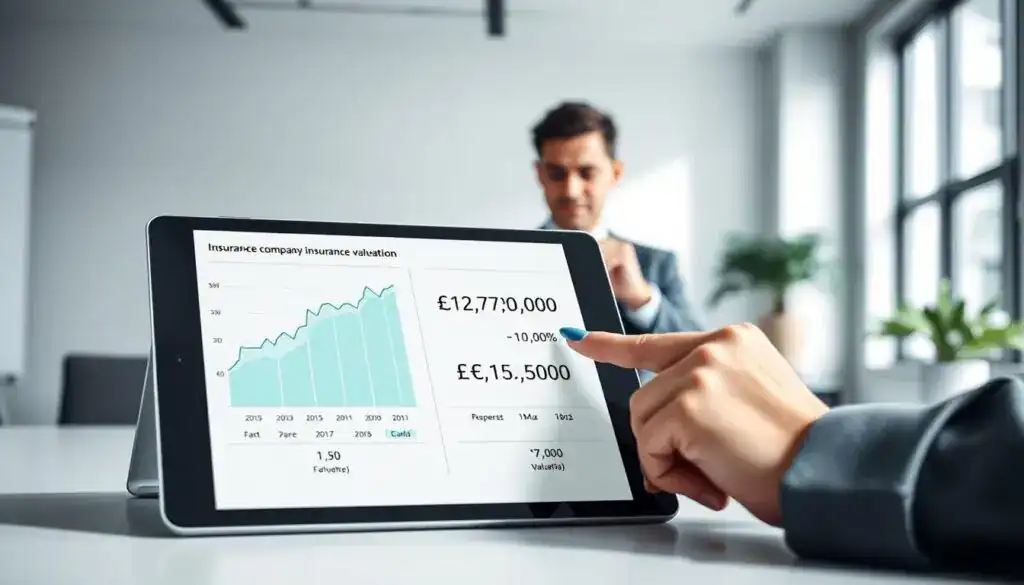 A detailed comparison image featuring two contrasting insurance valuations. In the foreground, a sleek digital tablet displays two distinct financial graphs side by side: one graph in soothing blue tones representing the insurance company's valuation of €7,100, and another in vibrant green showcasing MOTOEXPERT’s valuation of €13,500. In the middle ground, a professional-looking analyst in business attire examines the charts, highlighting key differences with a pointer. The background consists of an office setting with minimalistic decor, soft natural lighting streaming through large windows, creating a calm and focused atmosphere. The overall mood is analytical and informative, with an emphasis on clarity and professionalism. A detailed comparison image featuring two contrasting insurance valuations. In the foreground, a sleek digital tablet displays two distinct financial graphs side by side: one graph in soothing blue tones representing the insurance company's valuation of €7,100, and another in vibrant green showcasing MOTOEXPERT’s valuation of €13,500. In the middle ground, a professional-looking analyst in business attire examines the charts, highlighting key differences with a pointer. The background consists of an office setting with minimalistic decor, soft natural lighting streaming through large windows, creating a calm and focused atmosphere. The overall mood is analytical and informative, with an emphasis on clarity and professionalism.