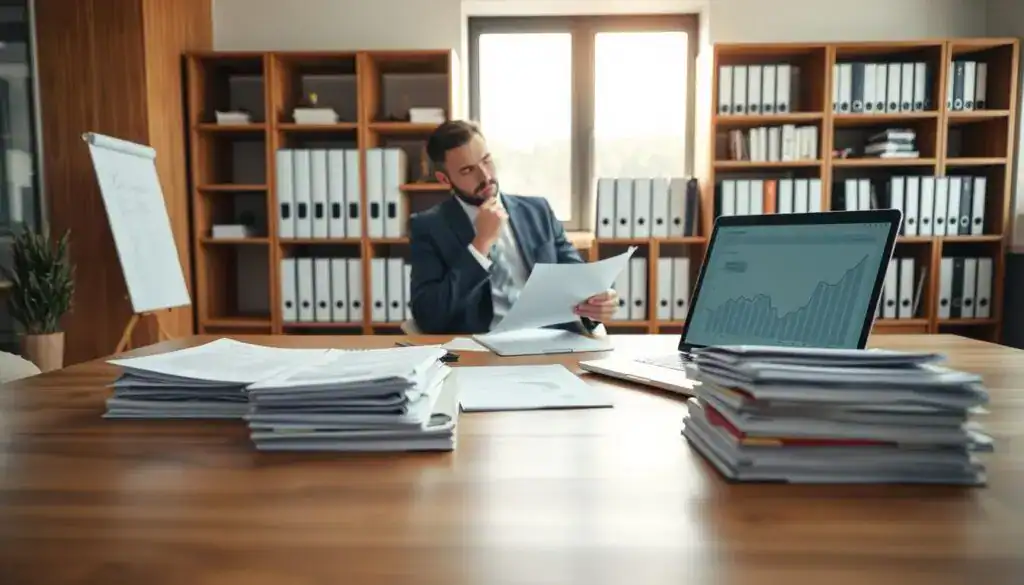 A modern, well-organized office space featuring a large wooden desk in the foreground, clutter-free except for neatly stacked documents and a laptop with financial graphs on the screen. In the middle, a professional individual dressed in business attire is thoughtfully reviewing paperwork, illuminated by soft natural light from a nearby window. The background showcases an organized bookshelf filled with binders and legal documents, emphasizing a sense of order and professionalism. The atmosphere is calm and focused, conveying diligence and responsibility in managing important cost documentation related to claims. The image is captured from a slightly elevated angle, showcasing depth and perspective, while soft shadows add warmth to the scene. A modern, well-organized office space featuring a large wooden desk in the foreground, clutter-free except for neatly stacked documents and a laptop with financial graphs on the screen. In the middle, a professional individual dressed in business attire is thoughtfully reviewing paperwork, illuminated by soft natural light from a nearby window. The background showcases an organized bookshelf filled with binders and legal documents, emphasizing a sense of order and professionalism. The atmosphere is calm and focused, conveying diligence and responsibility in managing important cost documentation related to claims. The image is captured from a slightly elevated angle, showcasing depth and perspective, while soft shadows add warmth to the scene.