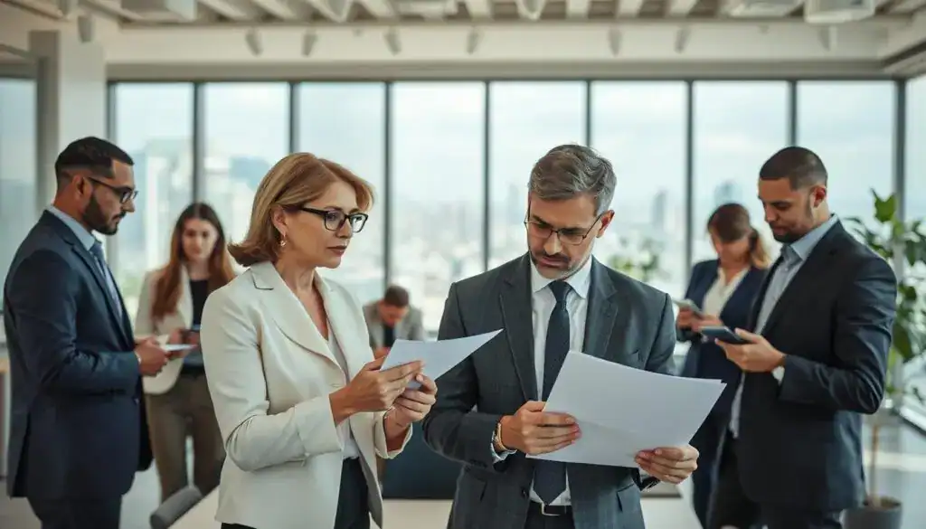 A professional office setting featuring diverse individuals engaged in a discussion about direct claims with an insurance company. In the foreground, a middle-aged woman in professional attire is reviewing documents with a young man in a smart suit, both focused and serious. In the middle ground, a large conference table is surrounded by more colleagues, some taking notes while others look at digital devices, illustrating collaboration. The background shows a bright office environment with large windows, cityscape views, and subtle greenery. Soft, natural lighting enhances the atmosphere, conveying a sense of professionalism and urgency. The overall mood is constructive and serious, conveying the importance of understanding direct claims in insurance. A professional office setting featuring diverse individuals engaged in a discussion about direct claims with an insurance company. In the foreground, a middle-aged woman in professional attire is reviewing documents with a young man in a smart suit, both focused and serious. In the middle ground, a large conference table is surrounded by more colleagues, some taking notes while others look at digital devices, illustrating collaboration. The background shows a bright office environment with large windows, cityscape views, and subtle greenery. Soft, natural lighting enhances the atmosphere, conveying a sense of professionalism and urgency. The overall mood is constructive and serious, conveying the importance of understanding direct claims in insurance.