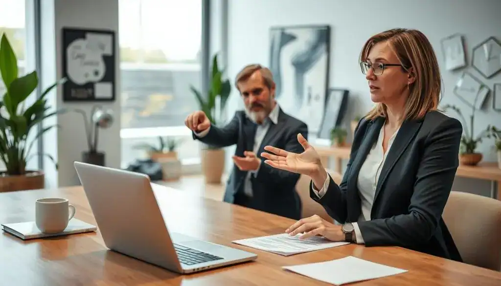 A professional office setting with a diverse group of four individuals engaged in a serious discussion around a large table. In the foreground, a middle-aged woman in a smart business suit is gesturing as she explains a claim process, with a laptop open in front of her displaying a claims form. In the middle ground, a young man in casual business attire takes notes, while a mature man points at a document, representing collaboration. In the background, a large window lets in soft, natural light, illuminating a modern workspace decorated with indoor plants and abstract art. The atmosphere is focused and professional, capturing the essence of "ways to submit claims" in an insurance context. A professional office setting with a diverse group of four individuals engaged in a serious discussion around a large table. In the foreground, a middle-aged woman in a smart business suit is gesturing as she explains a claim process, with a laptop open in front of her displaying a claims form. In the middle ground, a young man in casual business attire takes notes, while a mature man points at a document, representing collaboration. In the background, a large window lets in soft, natural light, illuminating a modern workspace decorated with indoor plants and abstract art. The atmosphere is focused and professional, capturing the essence of "ways to submit claims" in an insurance context.