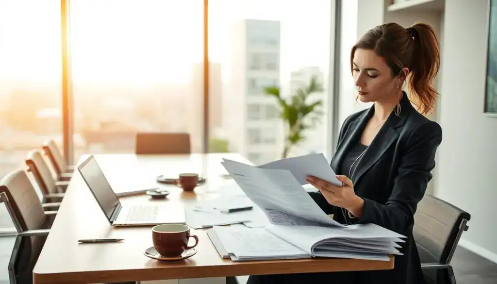 A professional, serene office environment as the foreground showcases a well-dressed businesswoman reviewing documents related to compensation claims, focusing on the legal aspects of § 249 BGB. Behind her, a modern conference table is cluttered with papers, an open laptop, and a coffee cup, indicating a busy work session. The middle ground features a large window allowing soft, natural light to flood the room, creating an atmosphere of hope and resolution. In the background, a blurred cityscape is visible, symbolizing the broader context of legal practices. The image should be composed with a slightly elevated angle, emphasizing the subject's concentration, while maintaining a warm, inviting tone that evokes a sense of professionalism and purpose, fitting for the theme "Celem jest stan jak przed wypadkiem." A professional, serene office environment as the foreground showcases a well-dressed businesswoman reviewing documents related to compensation claims, focusing on the legal aspects of § 249 BGB. Behind her, a modern conference table is cluttered with papers, an open laptop, and a coffee cup, indicating a busy work session. The middle ground features a large window allowing soft, natural light to flood the room, creating an atmosphere of hope and resolution. In the background, a blurred cityscape is visible, symbolizing the broader context of legal practices. The image should be composed with a slightly elevated angle, emphasizing the subject's concentration, while maintaining a warm, inviting tone that evokes a sense of professionalism and purpose, fitting for the theme "Celem jest stan jak przed wypadkiem."