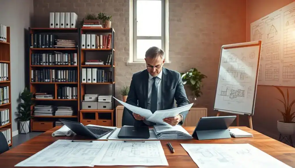 A well-organized office space with a large wooden desk in the foreground, displaying neatly arranged technical documentation, blueprints, and digital tablets. In the middle, a focused professional wearing business attire is thoughtfully reviewing important project plans, with a beam of natural light filtering through a nearby window, creating a warm atmosphere. Background elements include shelves filled with technical books, a large whiteboard covered in project diagrams, and a few potted plants, enhancing the sense of productivity and success. The overall mood is one of determination and clarity, emphasizing the importance of technical documentation as a key to success in any project. A well-organized office space with a large wooden desk in the foreground, displaying neatly arranged technical documentation, blueprints, and digital tablets. In the middle, a focused professional wearing business attire is thoughtfully reviewing important project plans, with a beam of natural light filtering through a nearby window, creating a warm atmosphere. Background elements include shelves filled with technical books, a large whiteboard covered in project diagrams, and a few potted plants, enhancing the sense of productivity and success. The overall mood is one of determination and clarity, emphasizing the importance of technical documentation as a key to success in any project.